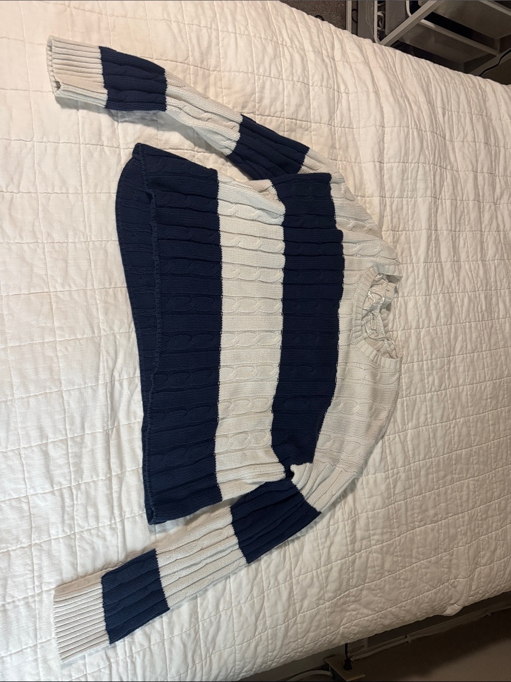 Aeropostale Navy and Cream Striped Cable Crew Sweater